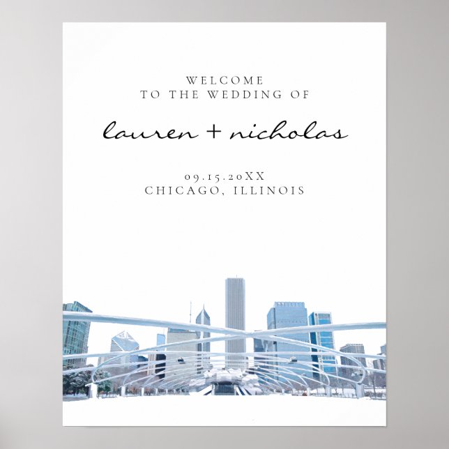 Chicago Skyline Wedding Welcome Sign (Front)