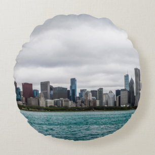 Chicago skylinechicago, skyline, aerial, architect round pillow