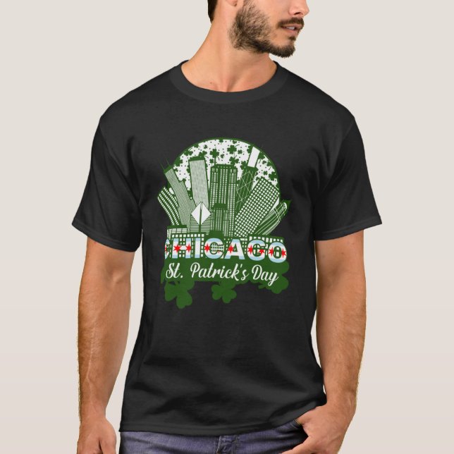 Chicago St Patrick s Day Chicago Flag Shamrock Iri T-Shirt (Front)
