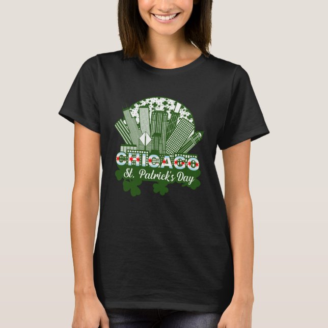 Chicago St Patrick s Day Chicago Flag Shamrock Iri T-Shirt (Front)