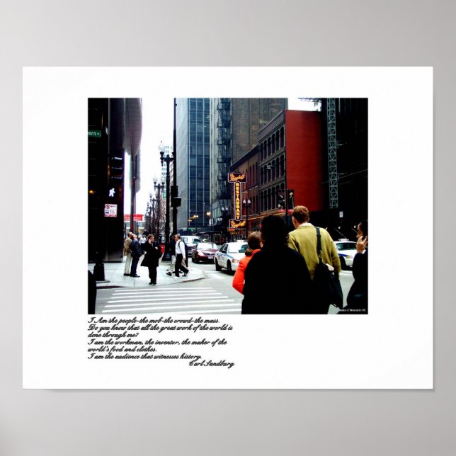 Chicago Street Scene with Sandburg Poem Poster (Front)