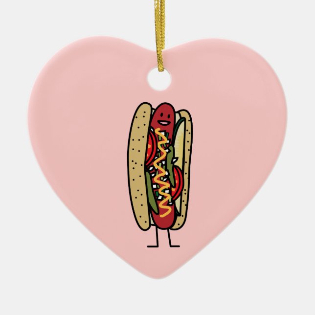 Chicago Style Hot Dog hot red poppy bun mustard Ceramic Ornament (Front)