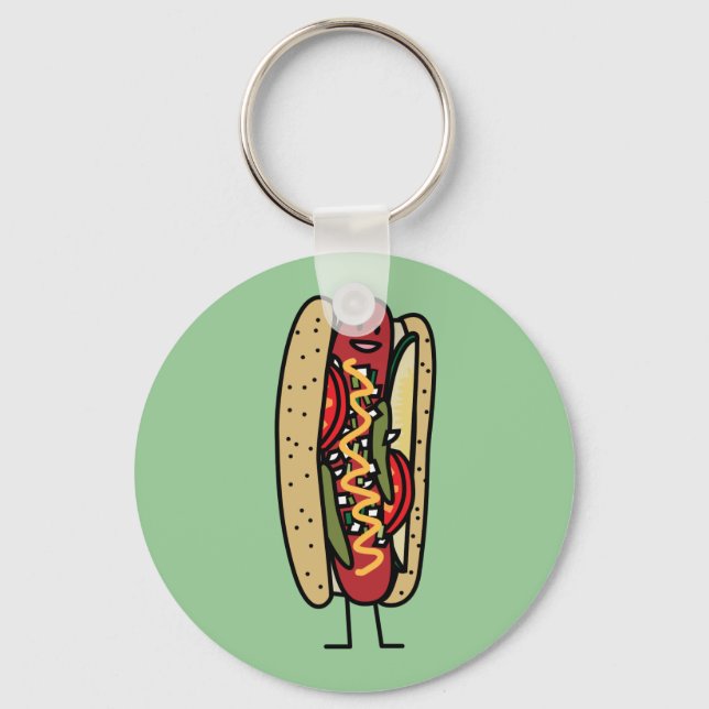 Chicago Style Hot Dog hot red poppy bun mustard Keychain (Front)