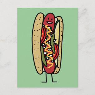 Chicago Style Hot Dog hot red poppy bun mustard Postcard