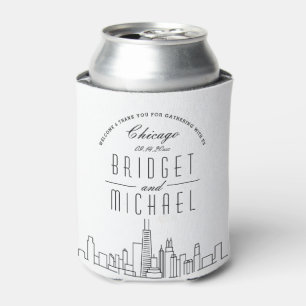 Chicago Stylized Skyline Wedding Can Cooler