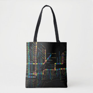Chicago Subway Map w/ Train stops COLOR TIE DYE Tote Bag