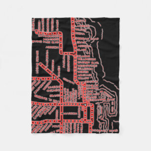 Chicago Subway Map w/ Train stops colorful red Fleece Blanket