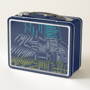 Chicago Subway Map w/ Train stops colourful vintag Metal Lunch Box