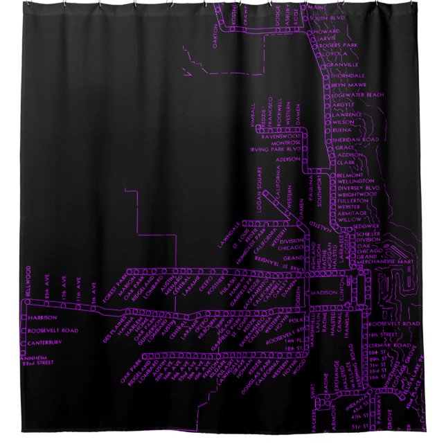 Chicago Subway Map w/ Train stops NEON PURPLE (Front)