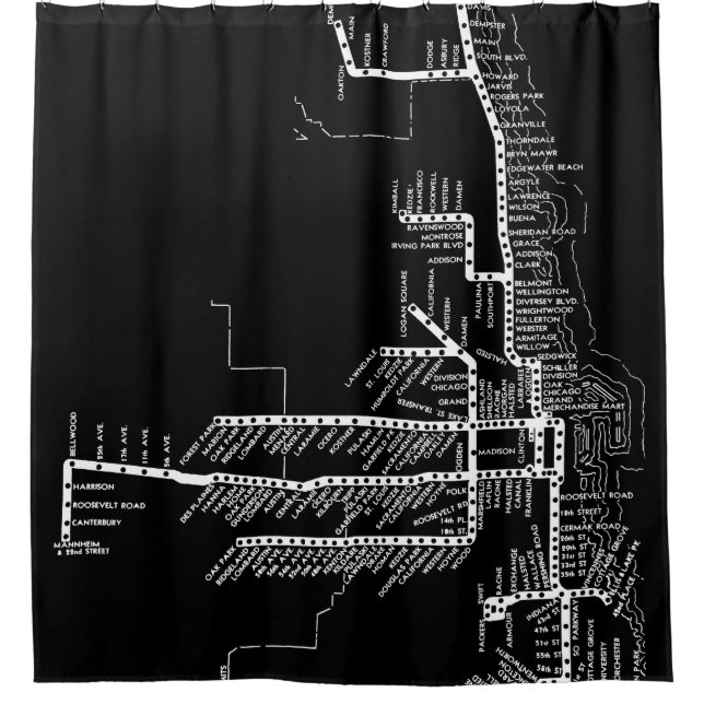 Chicago Subway Map w/ Train stops vintage WHITE (Front)