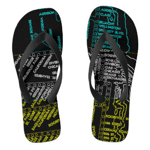 Chicago Subway Train Vintage System Map Route NEON Flip Flops