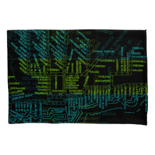 Chicago Subway Train Vintage System Map Route NEON Pillowcase