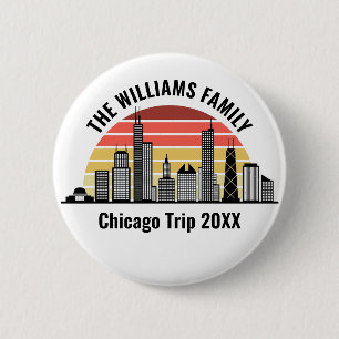 Chicago Sunset Customized Family Trip 2 Inch Round Button