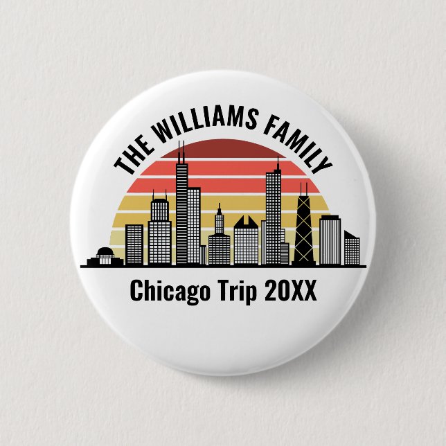 Chicago Sunset Customized Family Trip 2 Inch Round Button (Front)