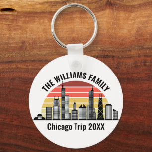 Chicago Sunset Customized Family Trip Keychain