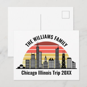 Chicago Sunset Customized Family Trip Postcard