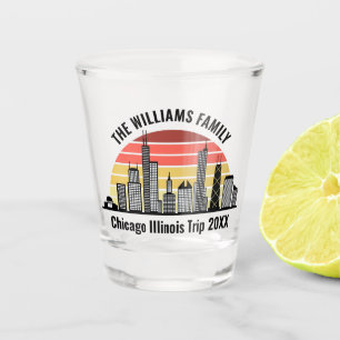 Chicago Sunset Customized Family Trip Shot Glass