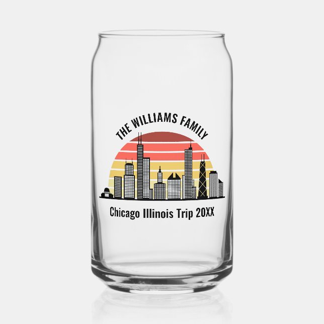 Chicago Sunset Customized Trip Souvenir Can Glass (Front)
