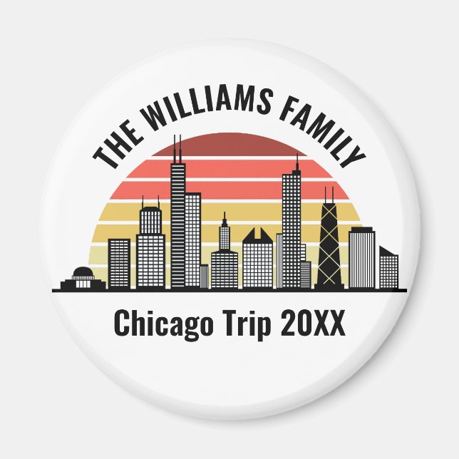 Chicago Sunset Customized Trip Souvenir Magnet (Front)