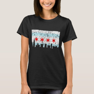 Chicago T Shirt - Vintage Chicago Flag Theme Skyli