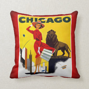 Chicago The Windy City USA Vintage Tourism Throw Pillow
