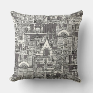 Chicago toile black robust grey throw pillow