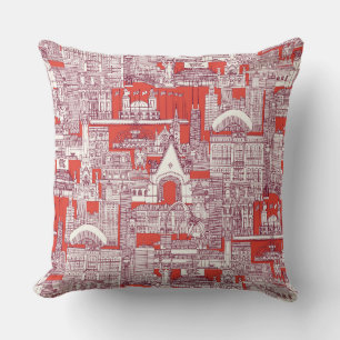 Chicago toile claret lava red throw pillow