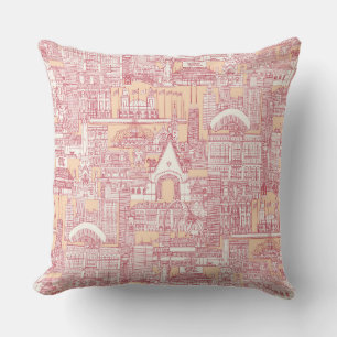 Chicago toile jam peach jelly throw pillow