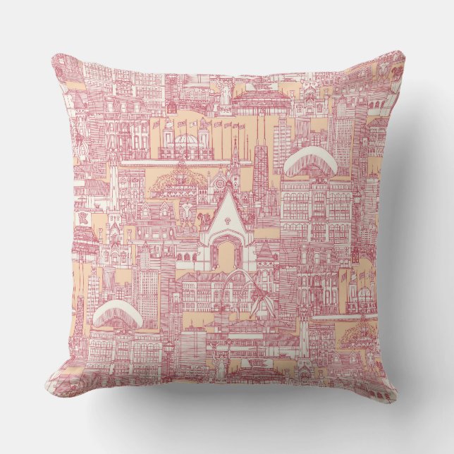 Chicago toile jam peach jelly throw pillow (Front)