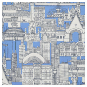 Chicago toile midnight blue retro blue fabric