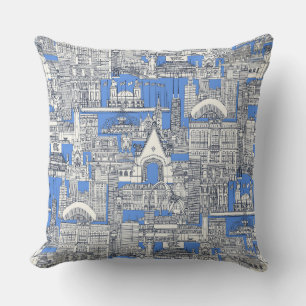 Chicago toile midnight blue retro blue throw pillow