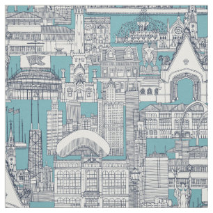 Chicago toile midnight blue turquoise fabric