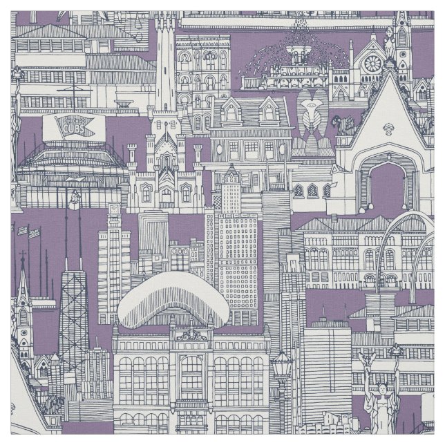 Chicago toile midnight blue violet fabric (Swatch)