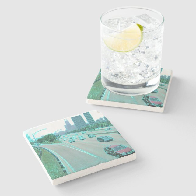 Chicago Traffic in Coloured Foil Stone Coaster (Side)