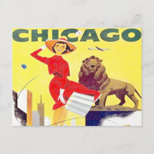 chicago travel tourism poster retro airplane postcard
