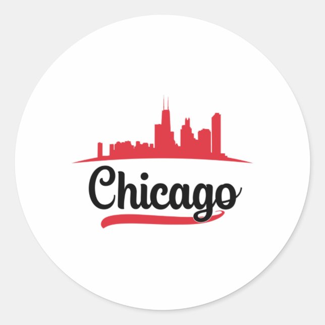 Chicago USA City Cityscape Skyline Funny Gift Classic Round Sticker (Front)
