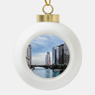 Chicago - View From Michigan Avenue Bridge Ceramic Ball Christmas Ornament