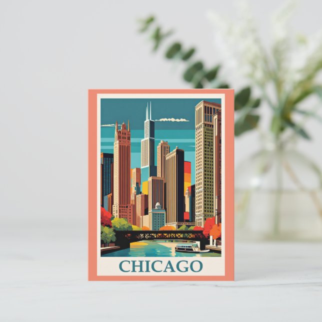 Chicago Vintage Illustration Postcard (Standing Front)