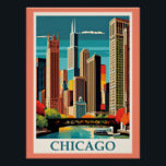 Chicago Vintage Illustration Poster<br><div class="desc">Chicago vintage cityscape colourful illustration,  art deco.</div>