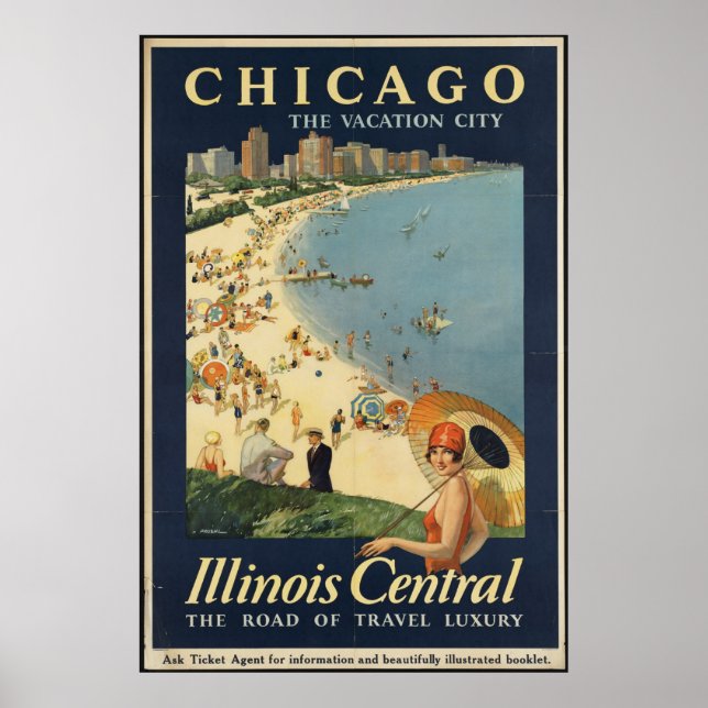 Chicago Vintage Travel Poster Ad Retro Prints (Front)