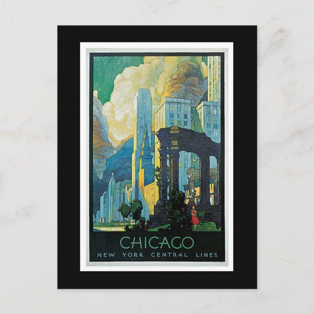 "Chicago" Vintage Travel Poster Postcard (Front)