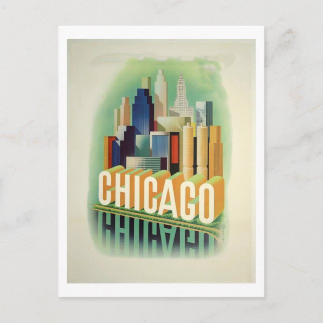 Chicago Vintage Travel Poster Postcard (Front)