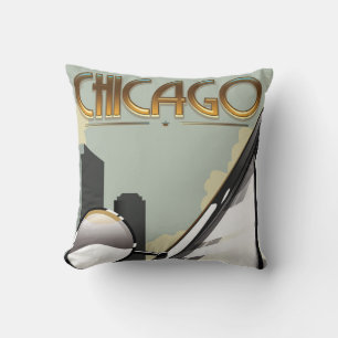 Chicago vintage travel poster throw pillow