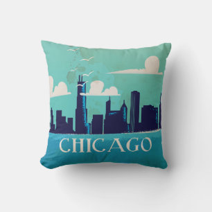 Chicago vintage travel poster throw pillow