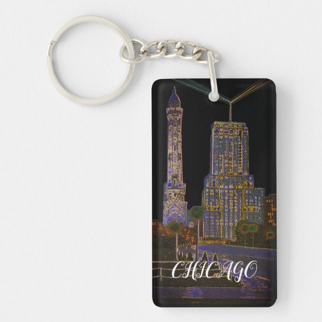 Chicago Water Tower Beautiful Art Vintage Colourfu Keychain (Front)