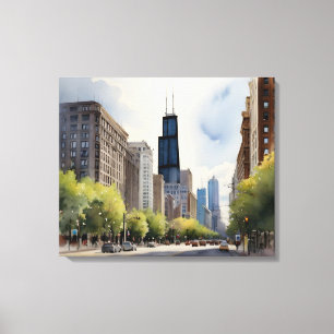 Chicago watercolor art canvas print
