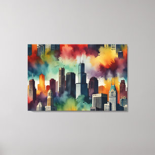 Chicago watercolor art canvas print