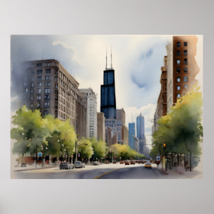 Chicago watercolor art poster