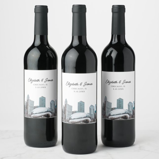 Chicago Wedding Favour Personalized Wine Label (Bottles)