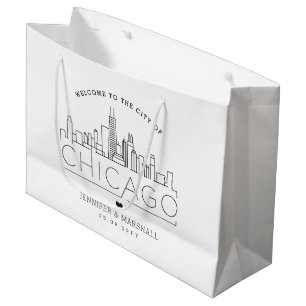 Chicago Wedding Stylized Skyline Large Gift Bag